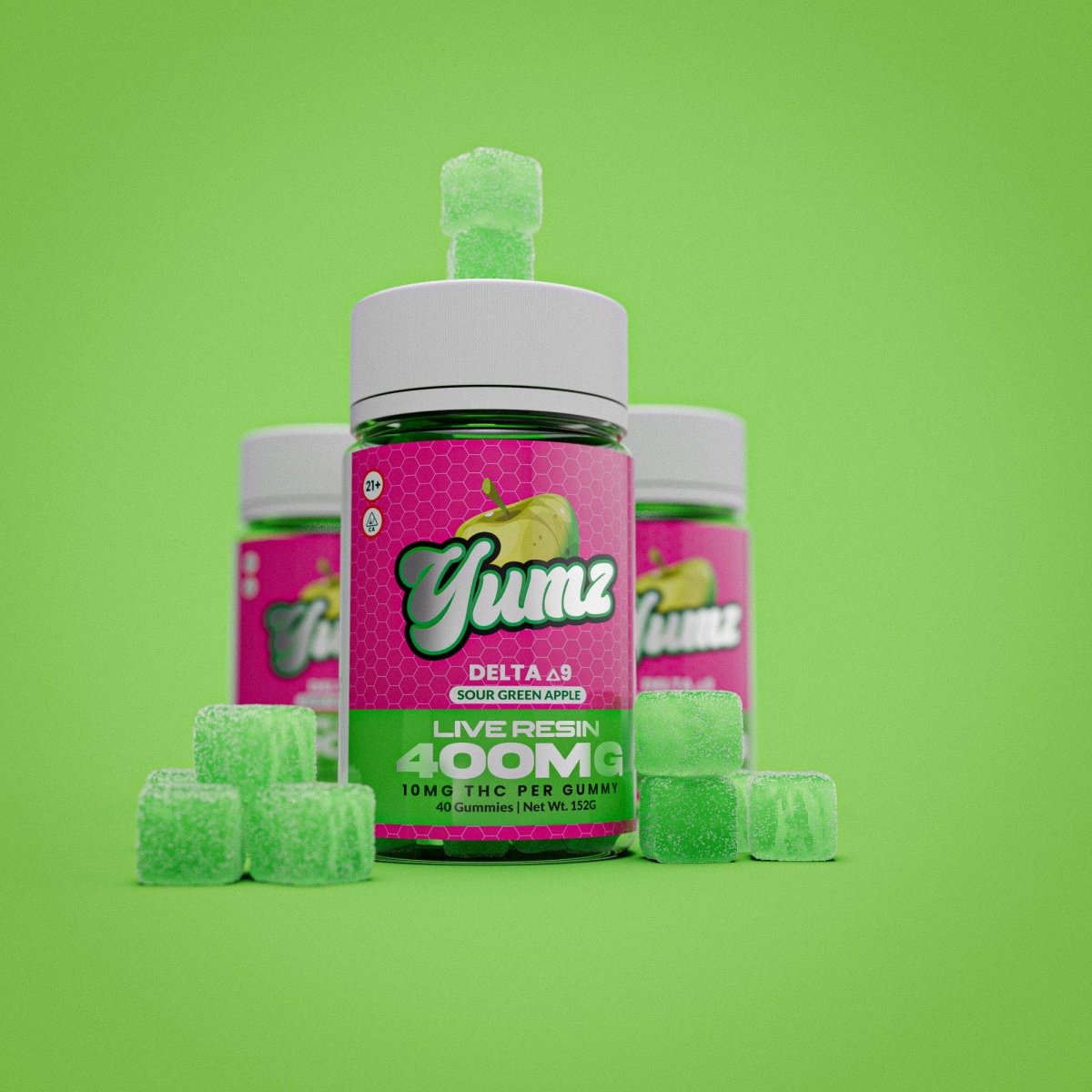THC Gummies - Delta 9 THC - YUMZ LAB - Sour Green Apple - Discreet Smoker
