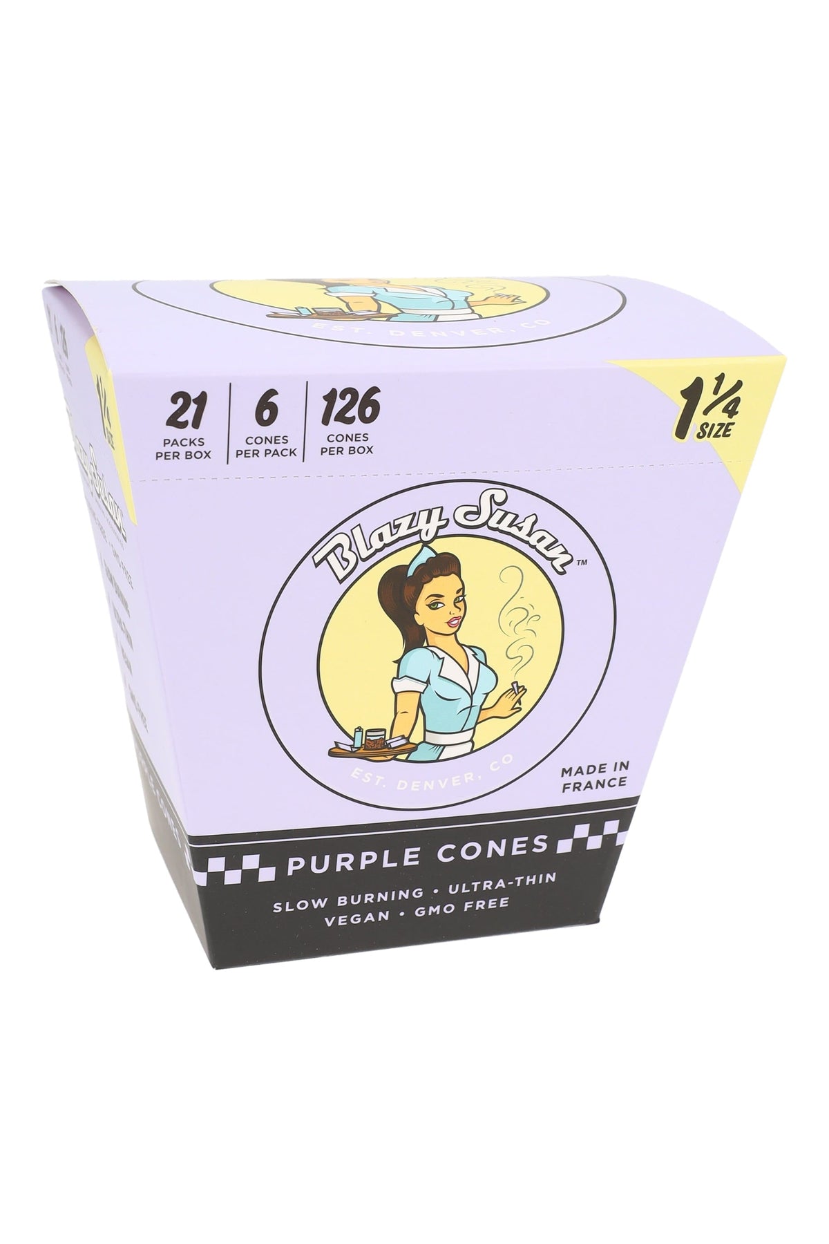 Blazy Susan 1¼ Pre-Rolled Cones Display – Pink or Purple – 21 Packs