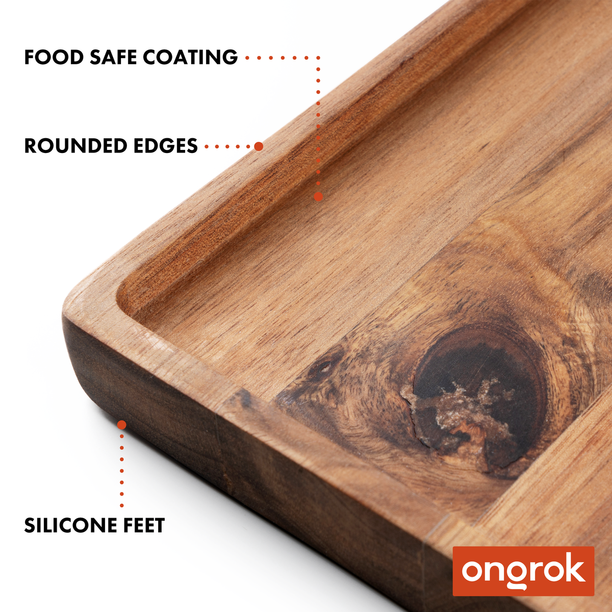 Ongrok Premium Natural Acacia Wood Tray | 9.5" x 9.5" - Discreet Smoker