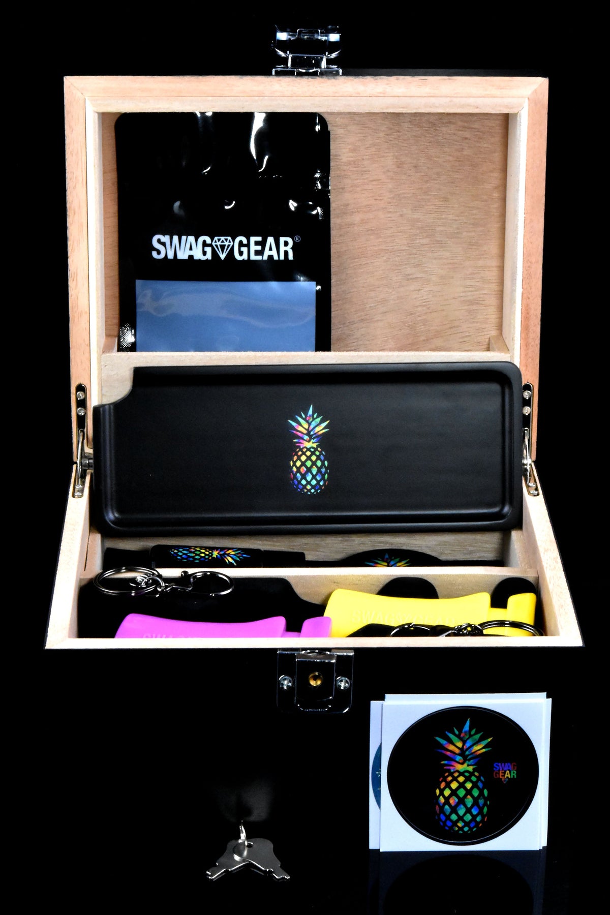 Large Locking Wooden Stash Box Set – Pineapple/Mandala/Tree - Discreet Smoker