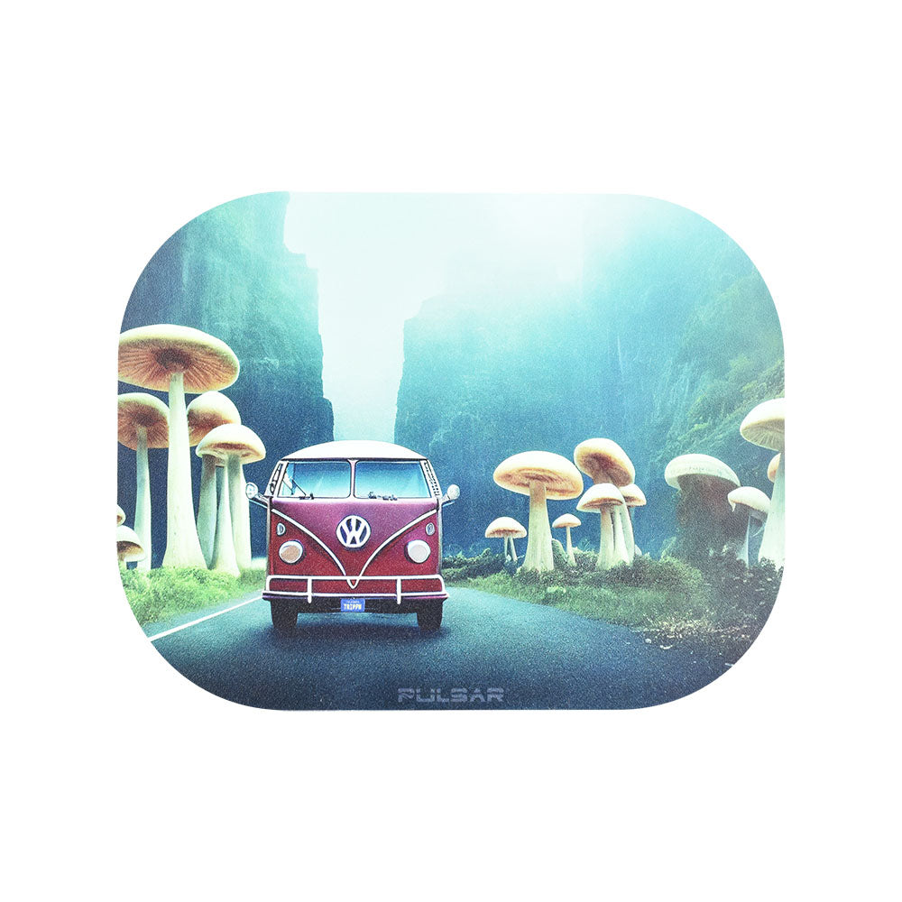 Pulsar Mini Metal Rolling Tray w/ Lid - Camper Van Shroom Trip / 7"x5.5" - Discreet Smoker