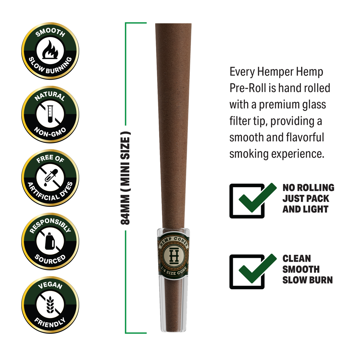 Pre-Rolled 4PK Mini Size Glass Tipped Hemp Cones | 12ct Display - Discreet Smoker