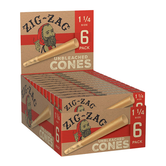 Zig Zag Unbleached Paper Cones - 6pk / 1 1/4" 24pcs - Discreet Smoker