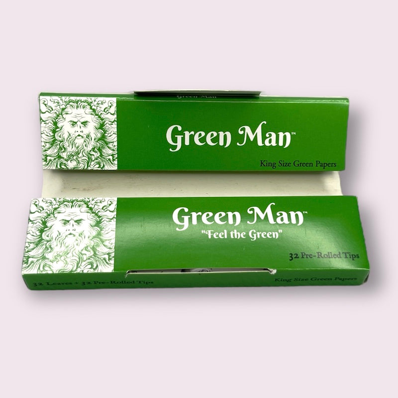 Green Man King Size Green Rice Papers with Pre-Rolled Tips - Discreet Smoker