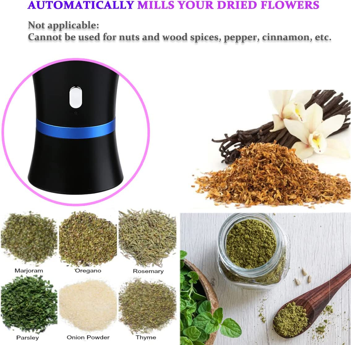 Electric Herb Grinder COMPACT for Flower Buds, Usb-Rechargeable, 2Pcs 1.7Oz Glass Herb Chamber - Ideal for Everyday Carry