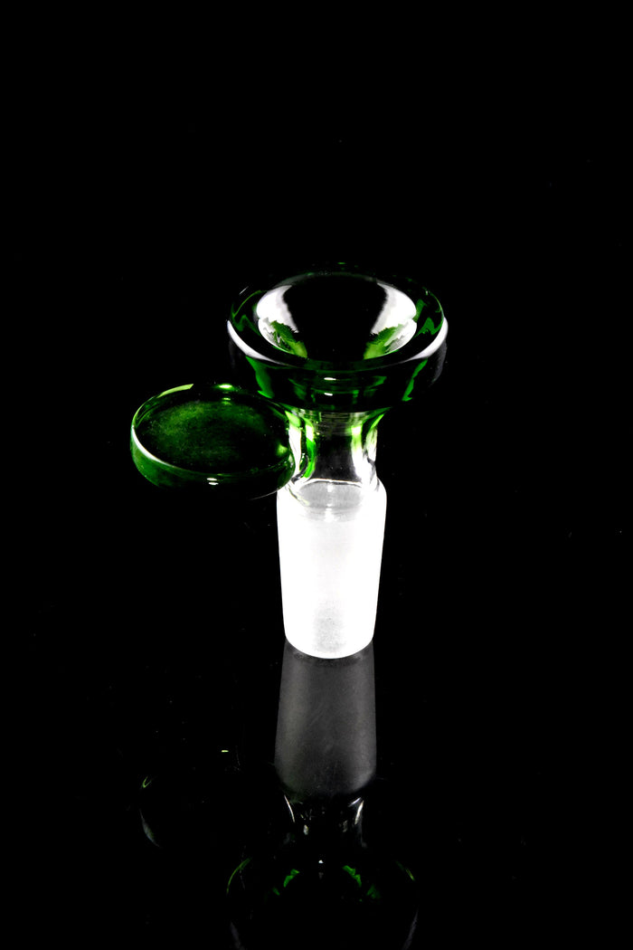 Colored Glass 14.5 mm Male Bowl with Handle “Grip Pop”, Green