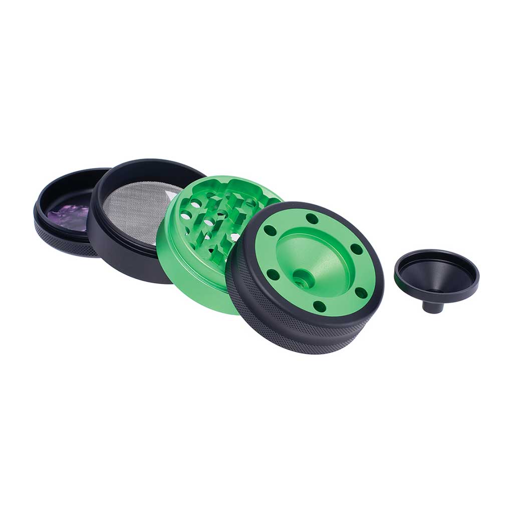 ALUMINIUM GRINDER W/ CONE HOLDER & FUNNEL - Discreet Smoker