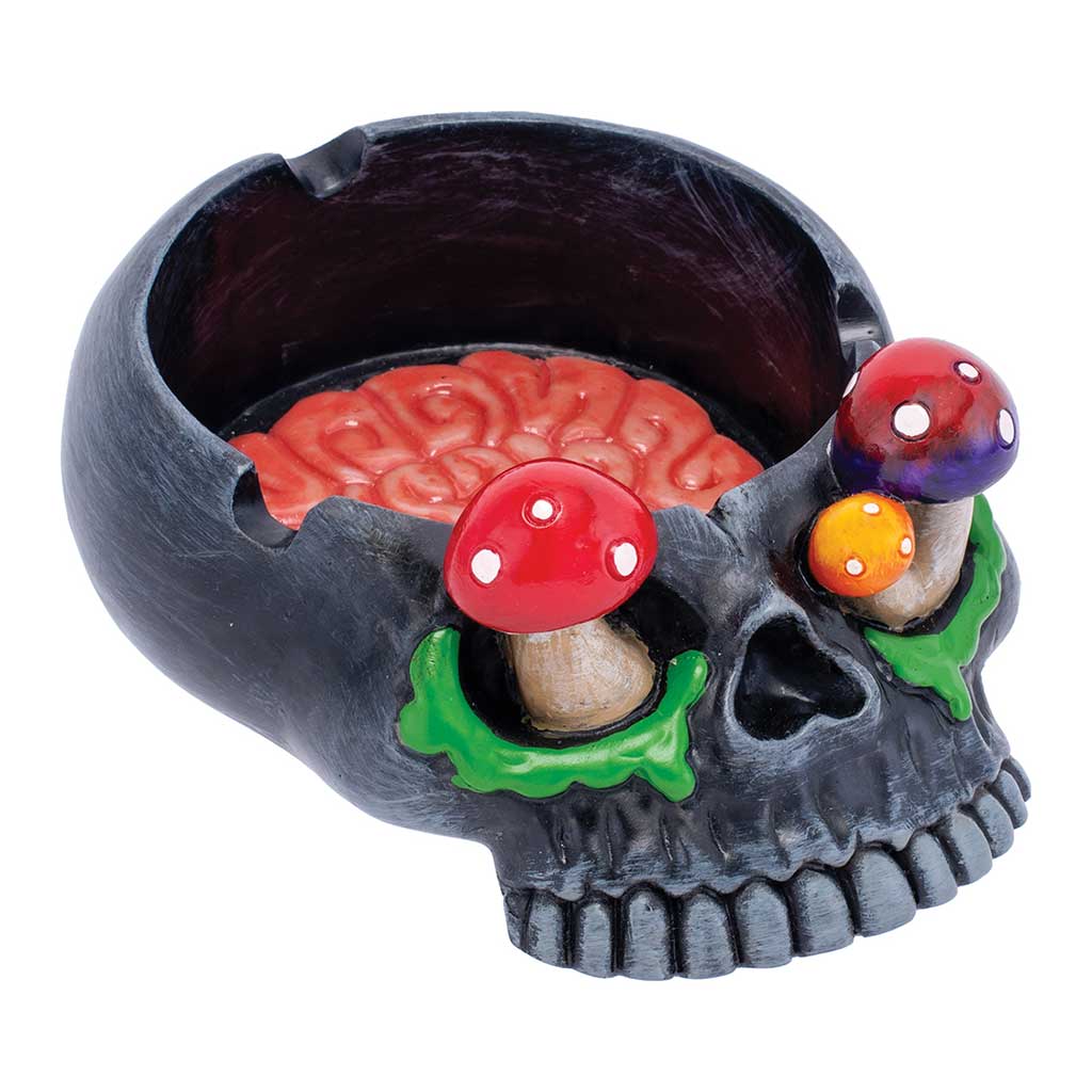 BLACK SKULL PINK BRAIN & MUSHROOM EYES ASHTRAY - Discreet Smoker