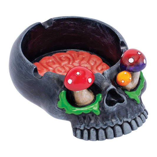 BLACK SKULL PINK BRAIN & MUSHROOM EYES ASHTRAY - Discreet Smoker
