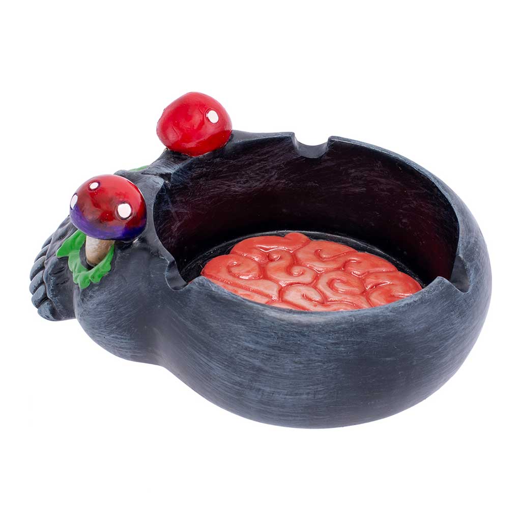 BLACK SKULL PINK BRAIN & MUSHROOM EYES ASHTRAY - Discreet Smoker