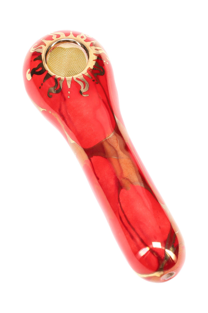 Ancient Creations Ceramics 4″ Ceramic Spoon Hand Pipe – Brass Screen – US-Made, Cherry Red