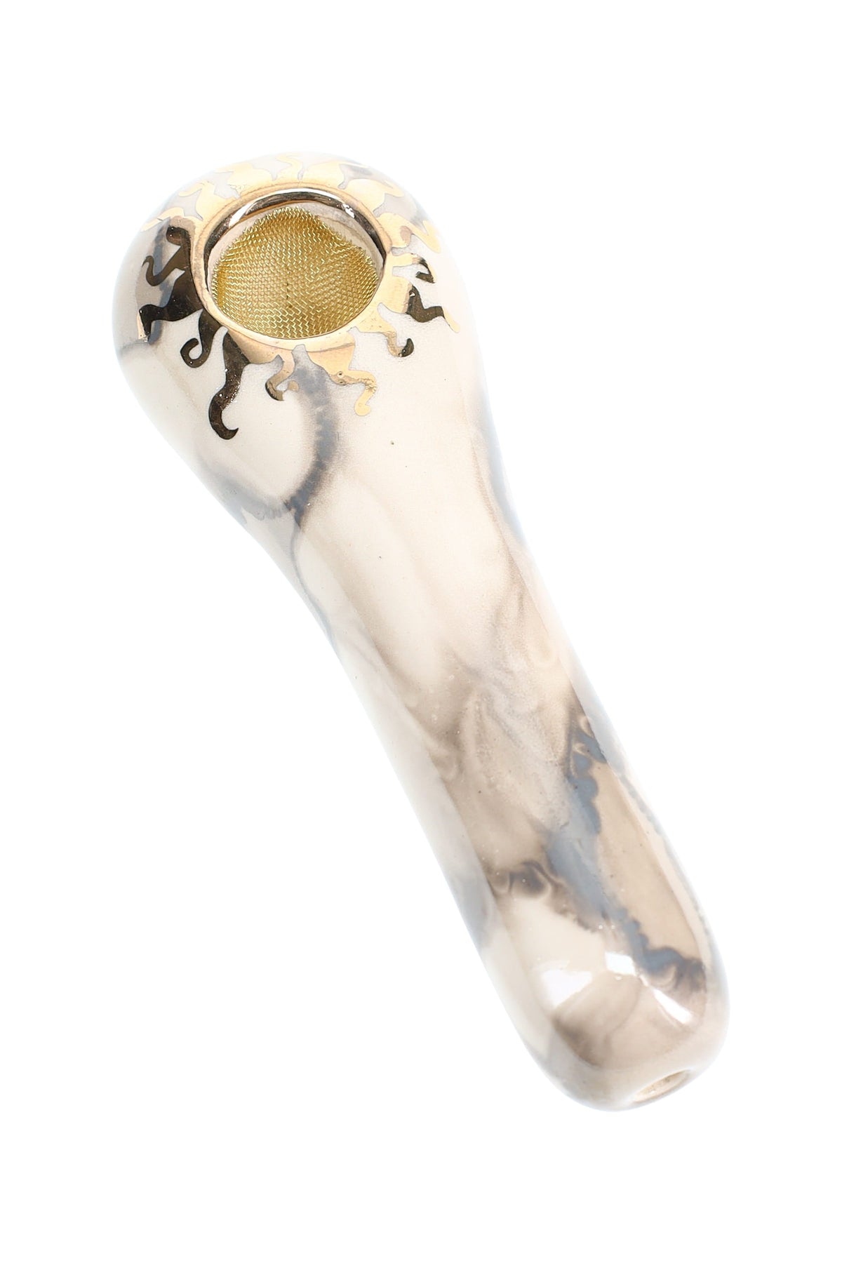 Ancient Creations Ceramics 4″ Ceramic Spoon Hand Pipe – Brass Screen – US-Made - Discreet Smoker