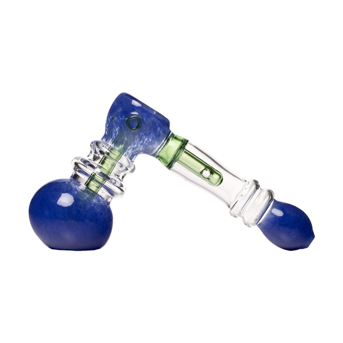 Human Grade Frit Hammer Bubbler, Blue with Green Tube