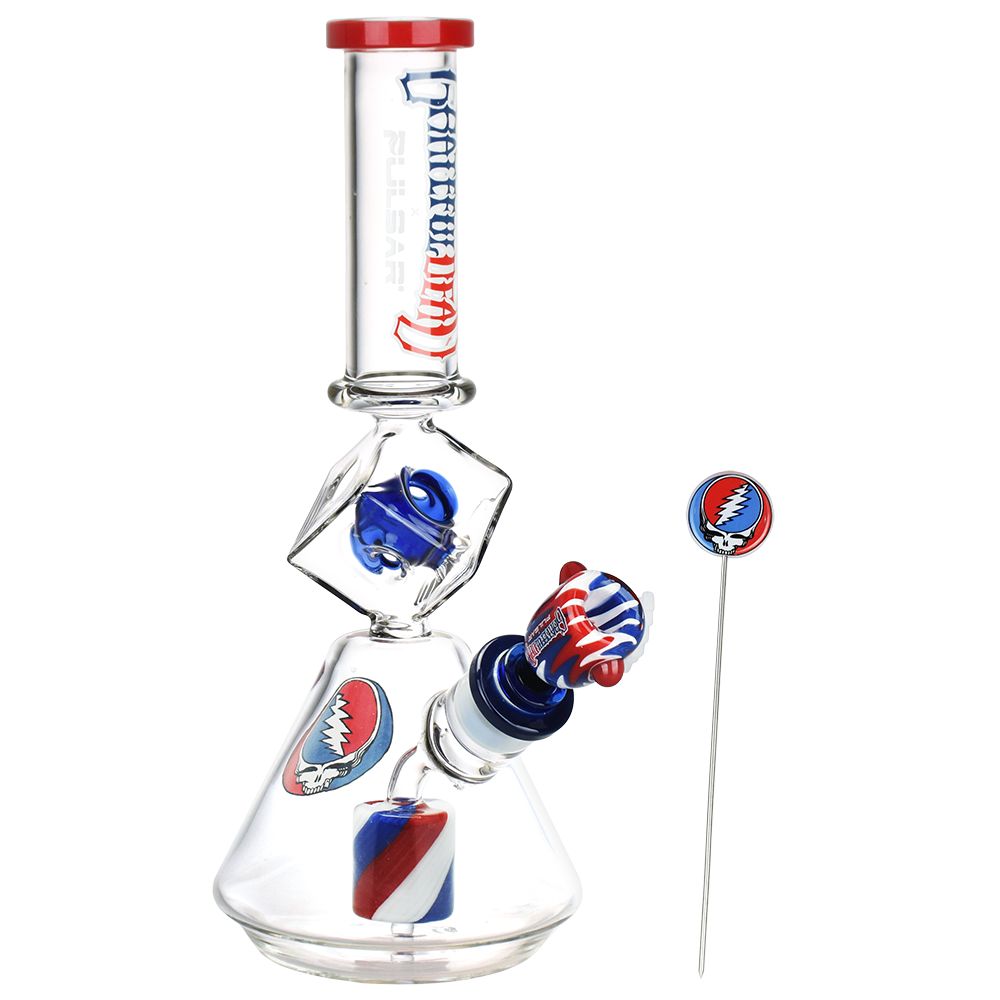 Grateful Dead x Pulsar Inception Cube Beaker Glass Water Pipe - 12.75" / 14mm F - Discreet Smoker