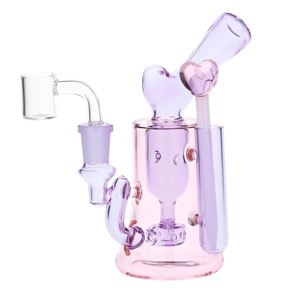 Lovely Heart Glass Dab Rig Set - 6.25" / 14mm F - Discreet Smoker