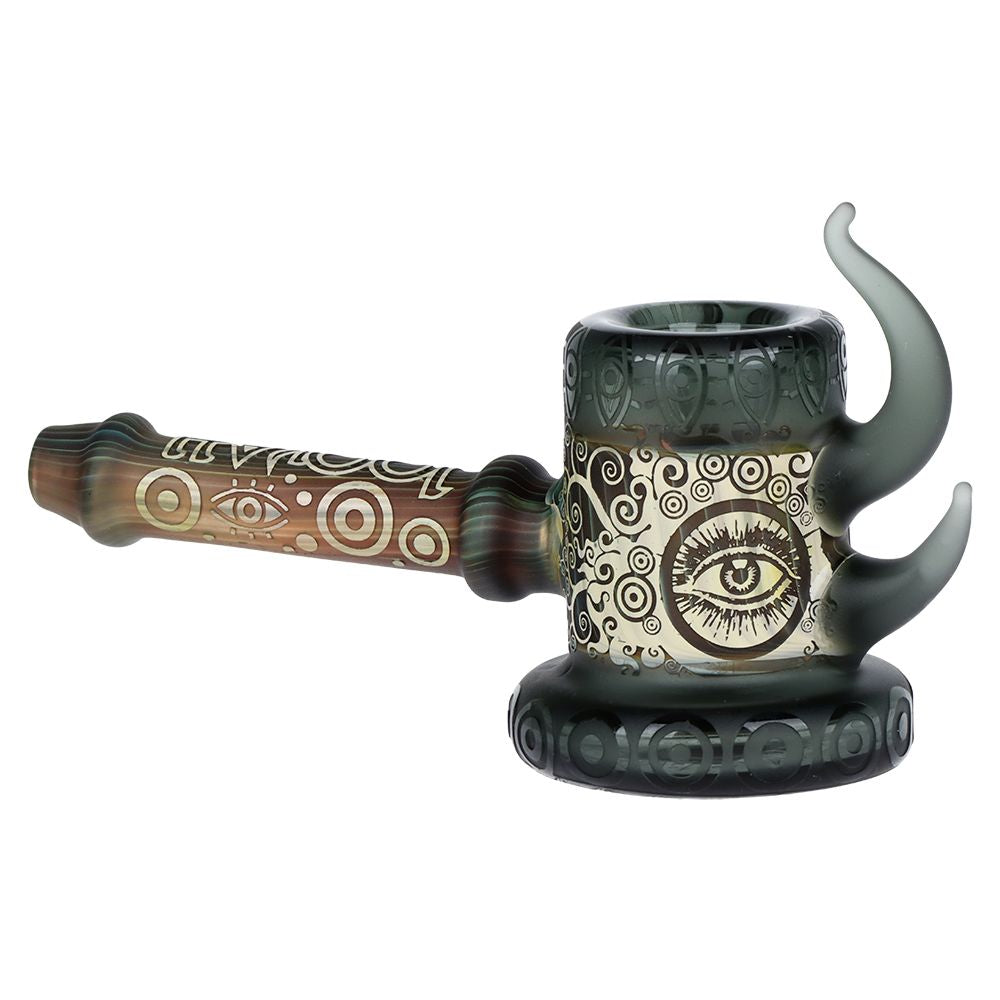 Lookah Glass Sacred Eye Black Etched Bubbler - 6" - Discreet Smoker