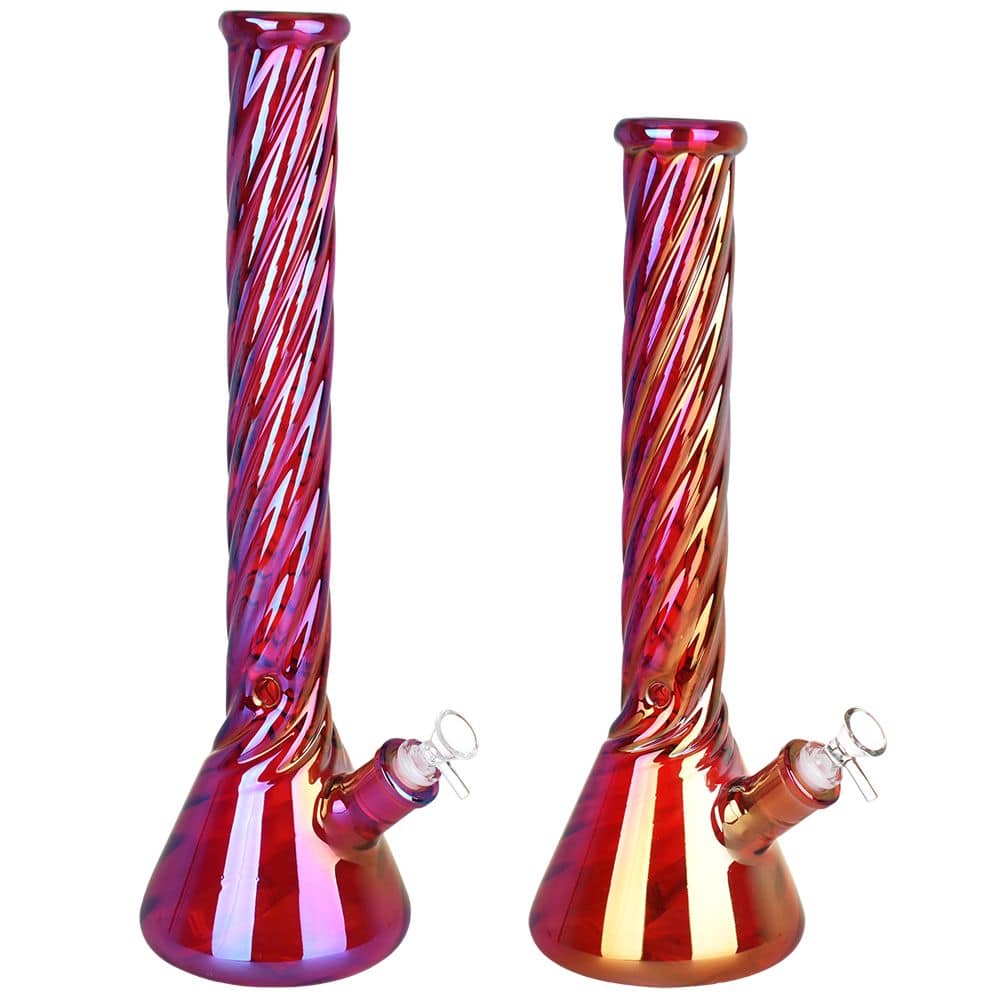 Red Spiral Neck Glass Beaker Water Pipe | 14mm F - Discreet Smoker