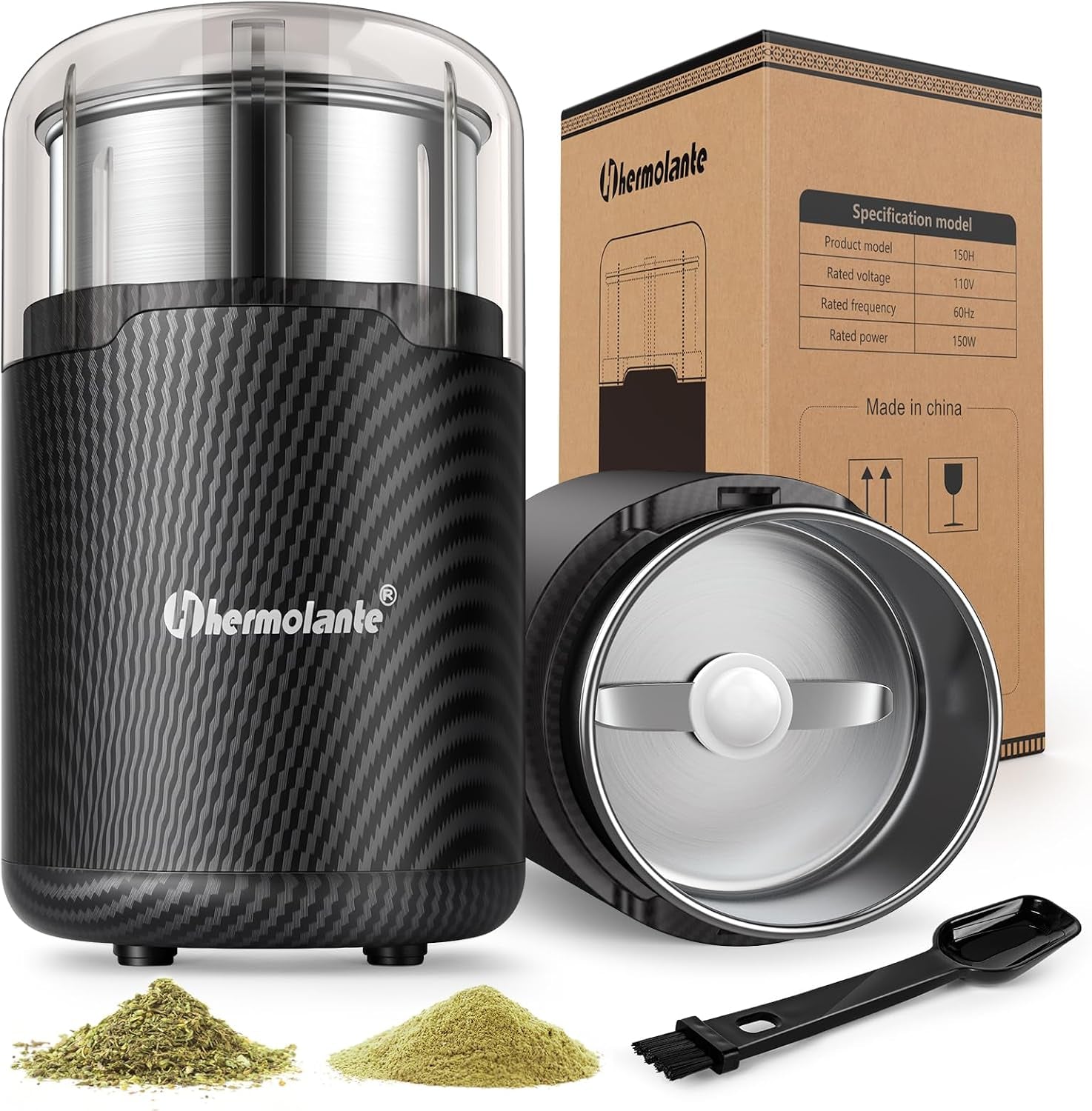 Hermolante Herb Grinder, Electric Spice Grinder, Press-Down Lid Starts