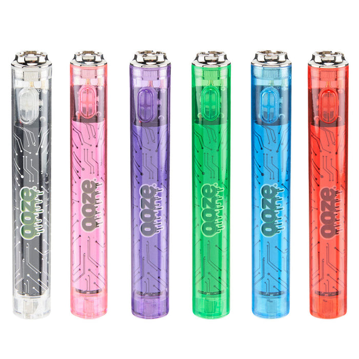 Ooze Slim Clear Series 510 Vape Battery - 400mAh, Ruby Red