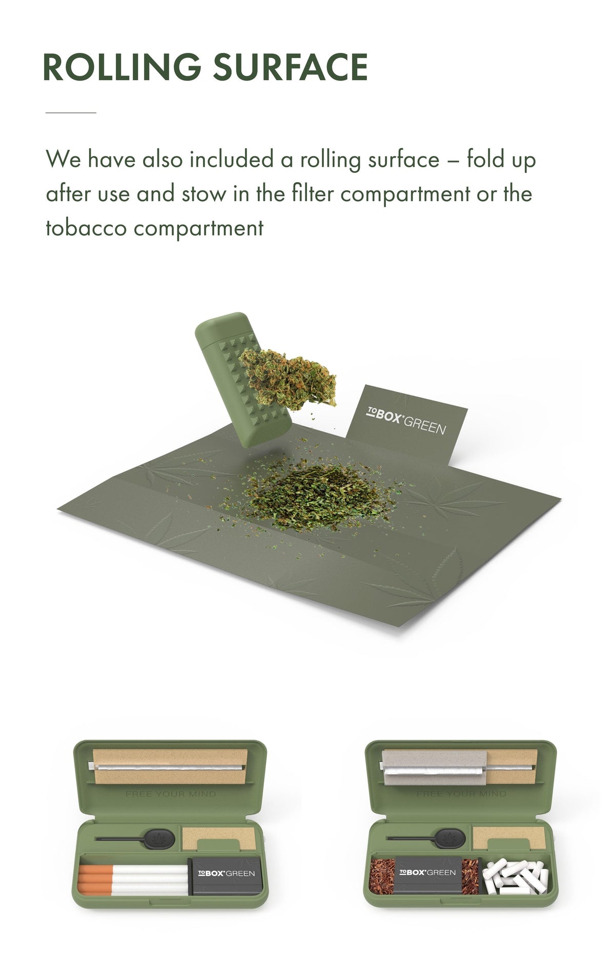 Tobox Green All-In-One Pocket Size Smell-Proof Stash Box Rolling Kit - Discreet Smoker