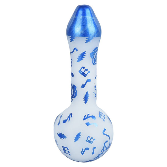 Grateful Dead x Pulsar Blue Sky Dancing Skellies Glass Spoon Pipe - 4.75" - Discreet Smoker