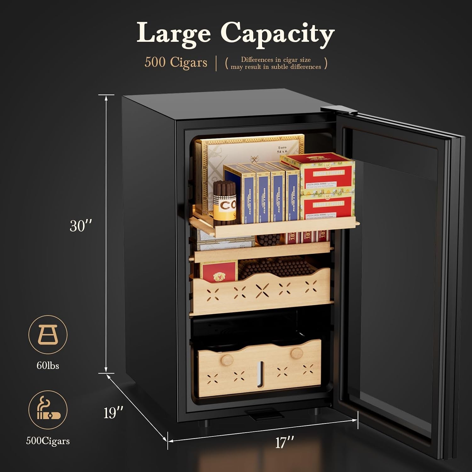 65L Electric Cigar Humidor Cabinet, up to 500 Cigars