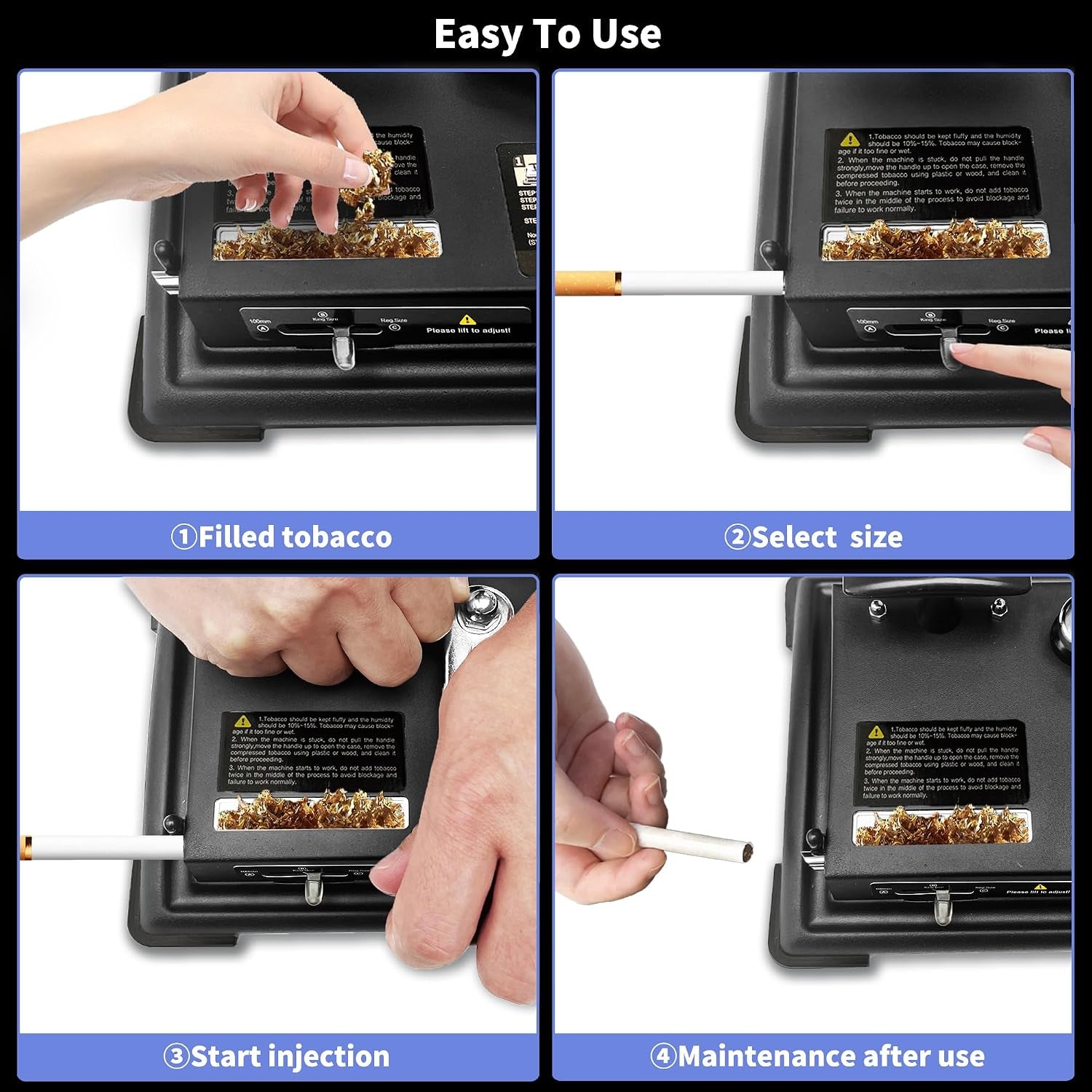 ROWISE Cigarette Rolling Machine, New Manual Cigarette Tobacco Injector Roller Fits Rolling Tube of Diameter 0.31"/8Mm, Portable Cigarette Roller Machine for Size of Tube: 100Mm, King & Regular Size