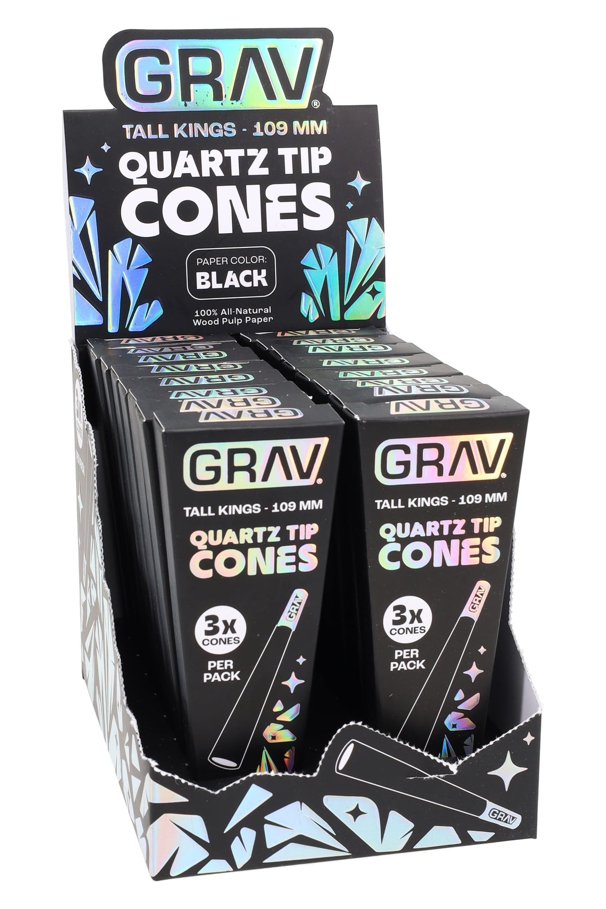 GRAV Tall Kings Quartz Tip Cones – 109 mm – 3/Pack – 16-Count Display - Discreet Smoker