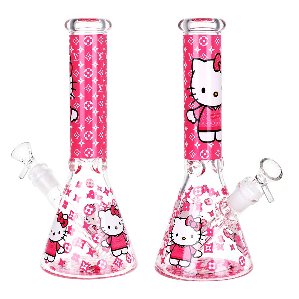 High Fashion Kitty Beaker Glass Water Pipe - 10" / 14mm F - Discreet Smoker