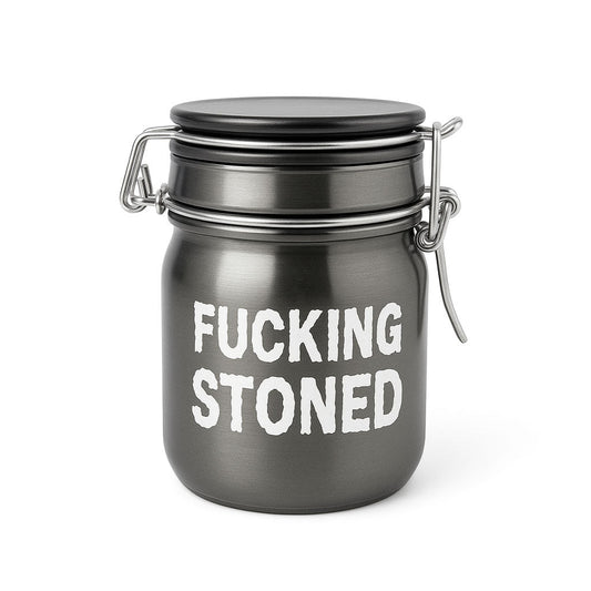 FUCKING STONED AIRTIGHT GLASS MINI HERB STORAGE JAR - Discreet Smoker