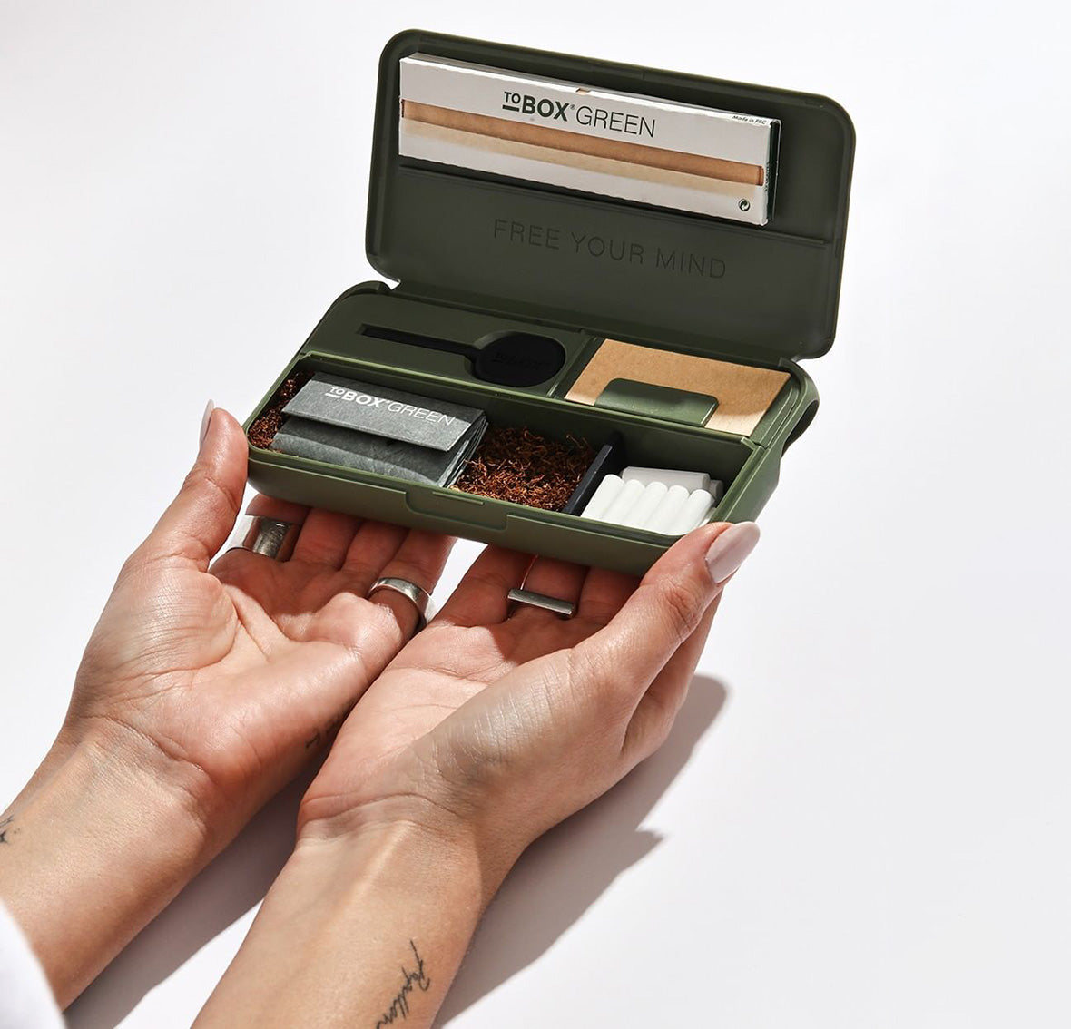 Tobox Green All-In-One Pocket Size Smell-Proof Stash Box Rolling Kit - Discreet Smoker
