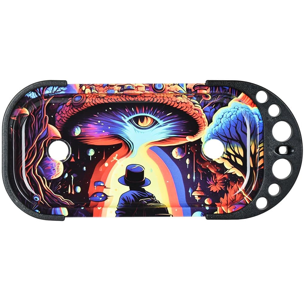 Elevated Metal Rolling Tray & Cone Loader Kit - Trippy World / 9.25"x 4.2" - Discreet Smoker