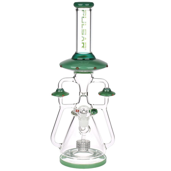 Pulsar Far-Out Visitors Recycler Glass Water Pipe | 17.25" | 19mm F, Green