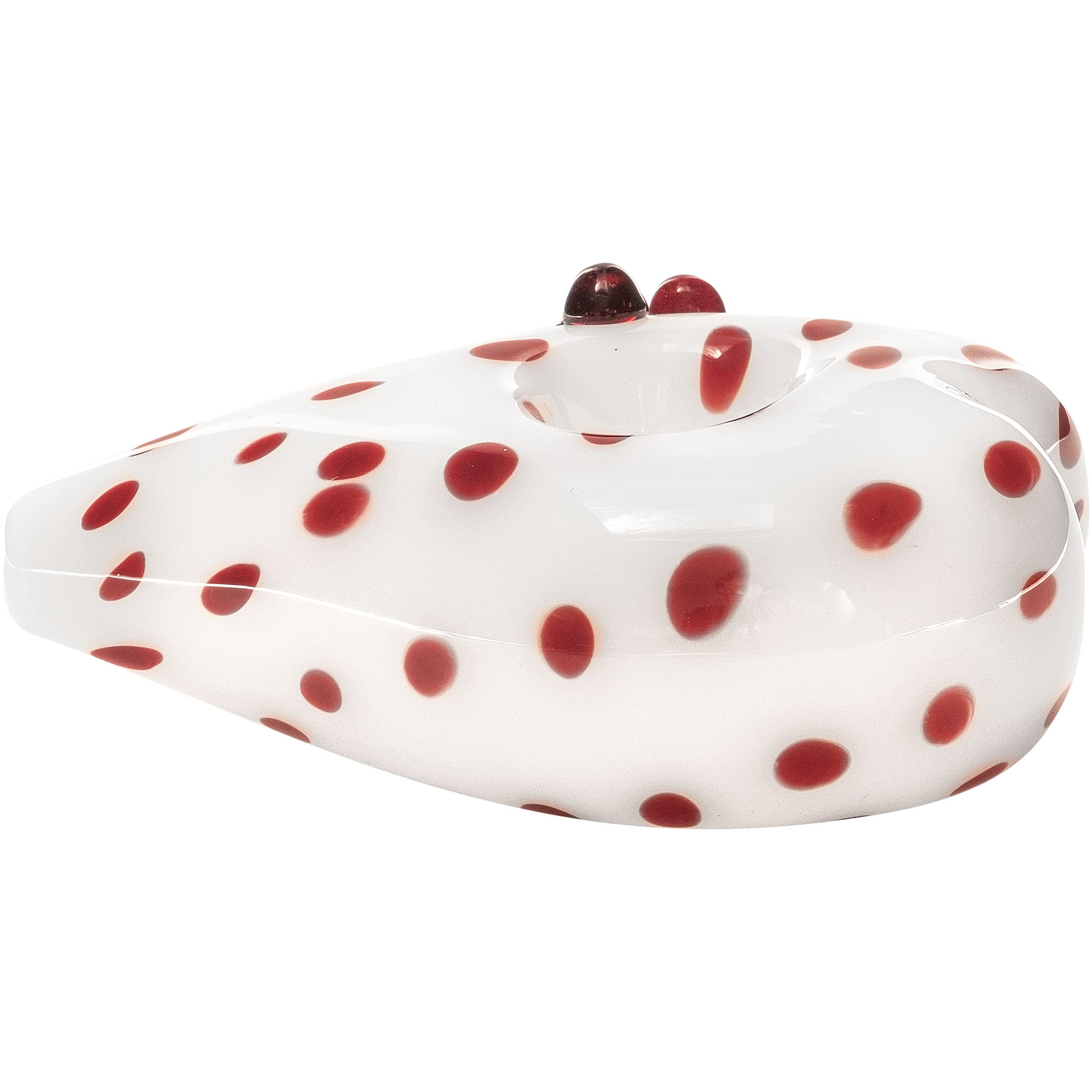 Elegant White Heart-Shaped Glass Hand Pipe with Red Polka Dots - Discreet Smoker