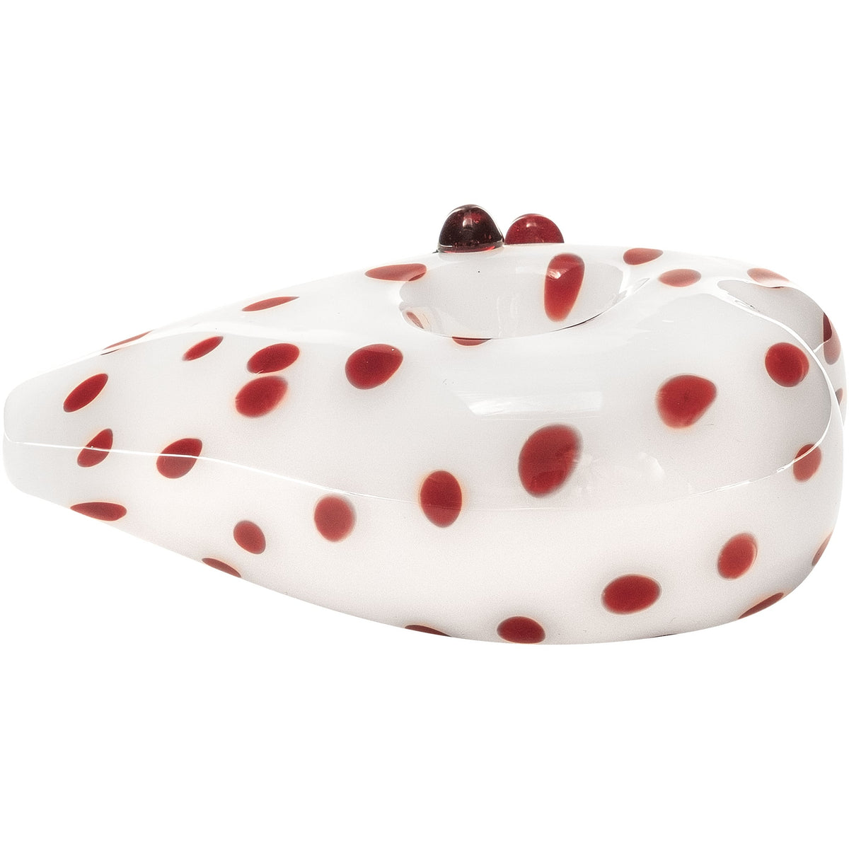 Elegant White Heart-Shaped Glass Hand Pipe with Red Polka Dots - Discreet Smoker