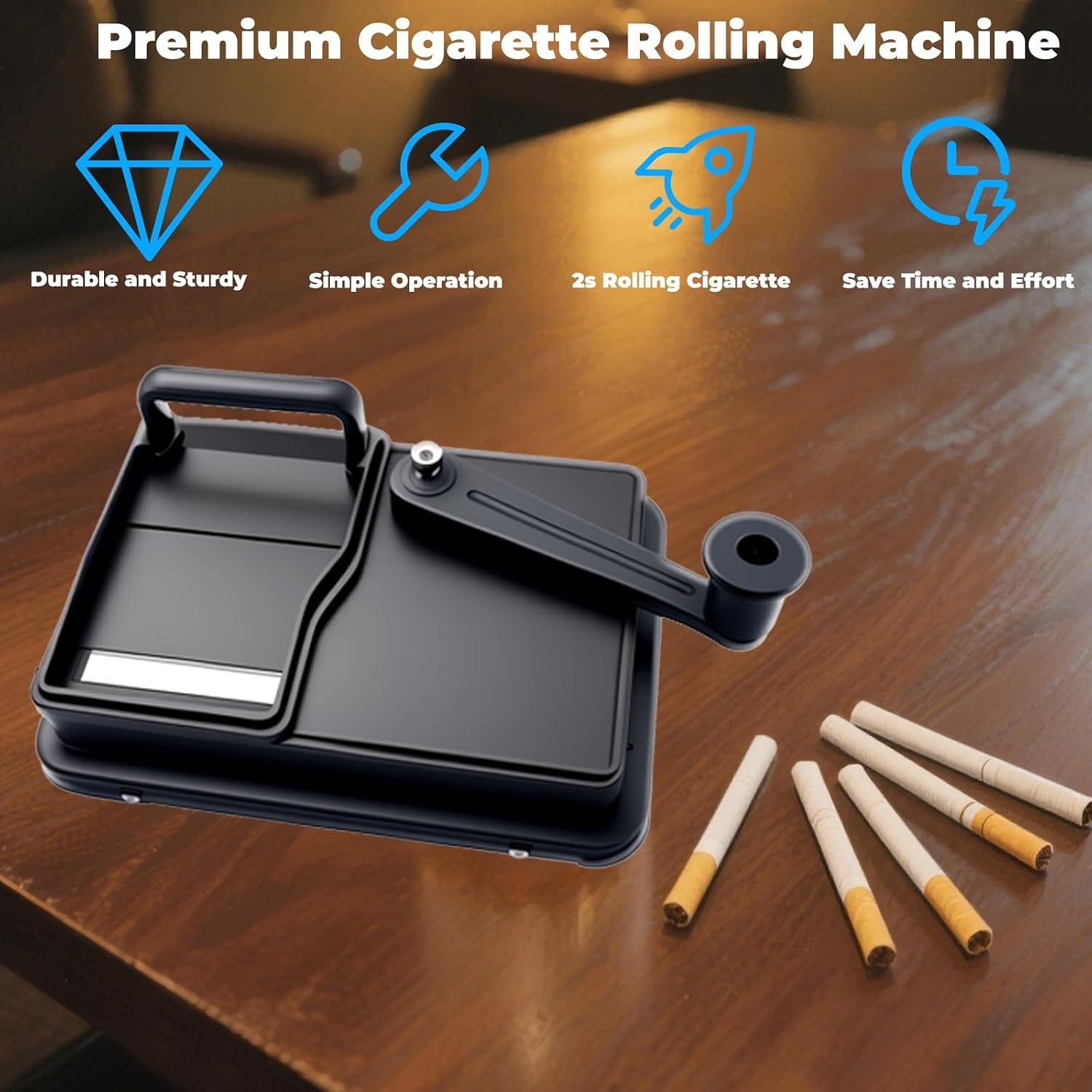 Cigarette Rolling Machine, Manual Cigarette Roller Cigarette Tobacco Injector for 8Mm Diameter Pipes and Most Cigarette Tubes - Includes Pressed Board, Cleaning Brush, Tube Probe, Spray Bottle (Black)
