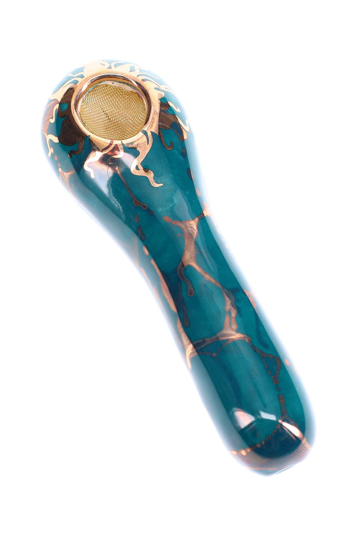 Ancient Creations Ceramics 4″ Ceramic Spoon Hand Pipe – Brass Screen – US-Made, Teal