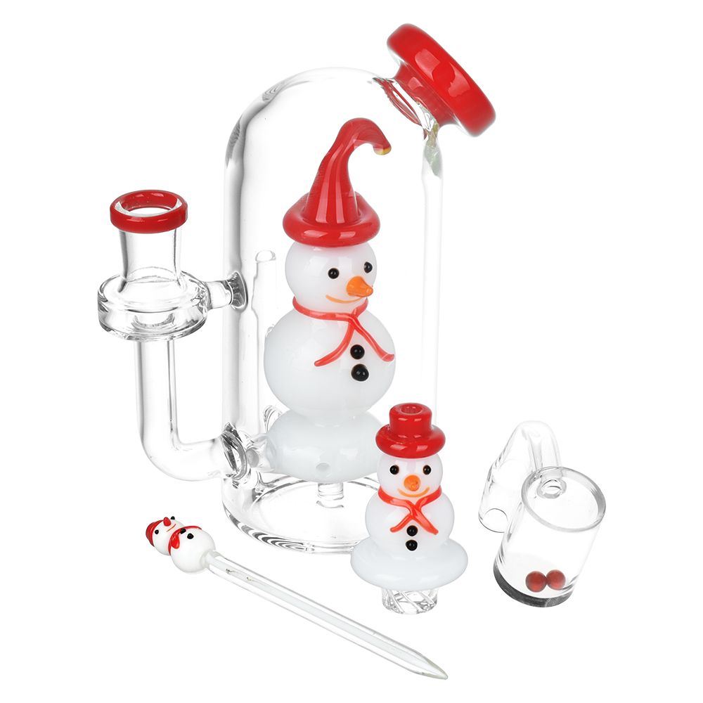 Smiling Snowman Glass Dab Rig Set - 6" / 14mm F - Discreet Smoker