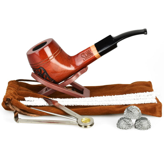Pulsar Shire Pipes The Roscoe | Engraved Bulldog Saddle Stem Wood Pipe - Discreet Smoker