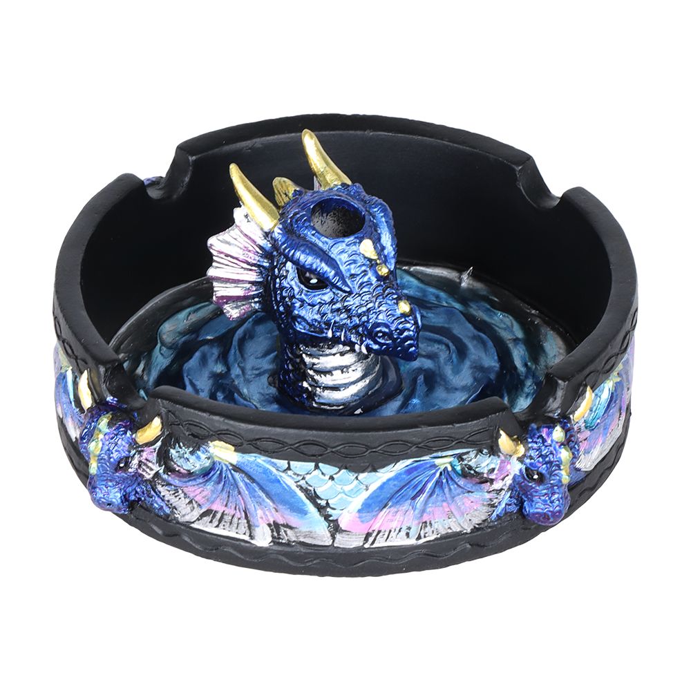 Dragon Polyresin Round Ashtray w/ Snuffer - 4" - Discreet Smoker
