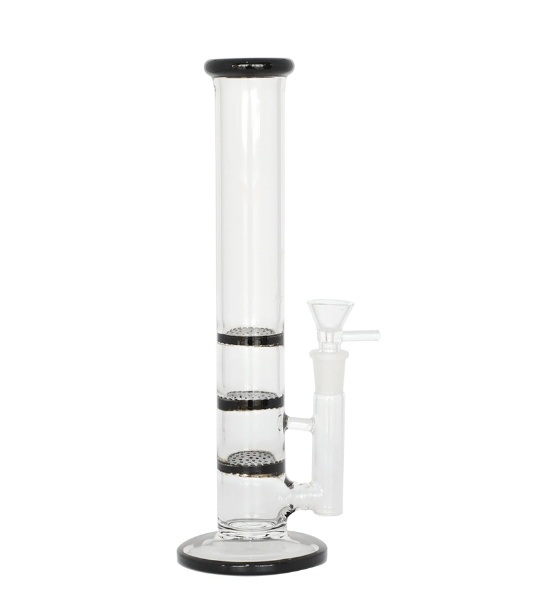 11 Inch Triple Honeycomb Perc Bong Straight Water Pipe - Discreet Smoker