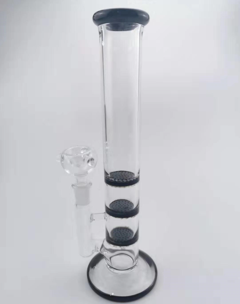 11 Inch Triple Honeycomb Perc Bong Straight Water Pipe - Discreet Smoker