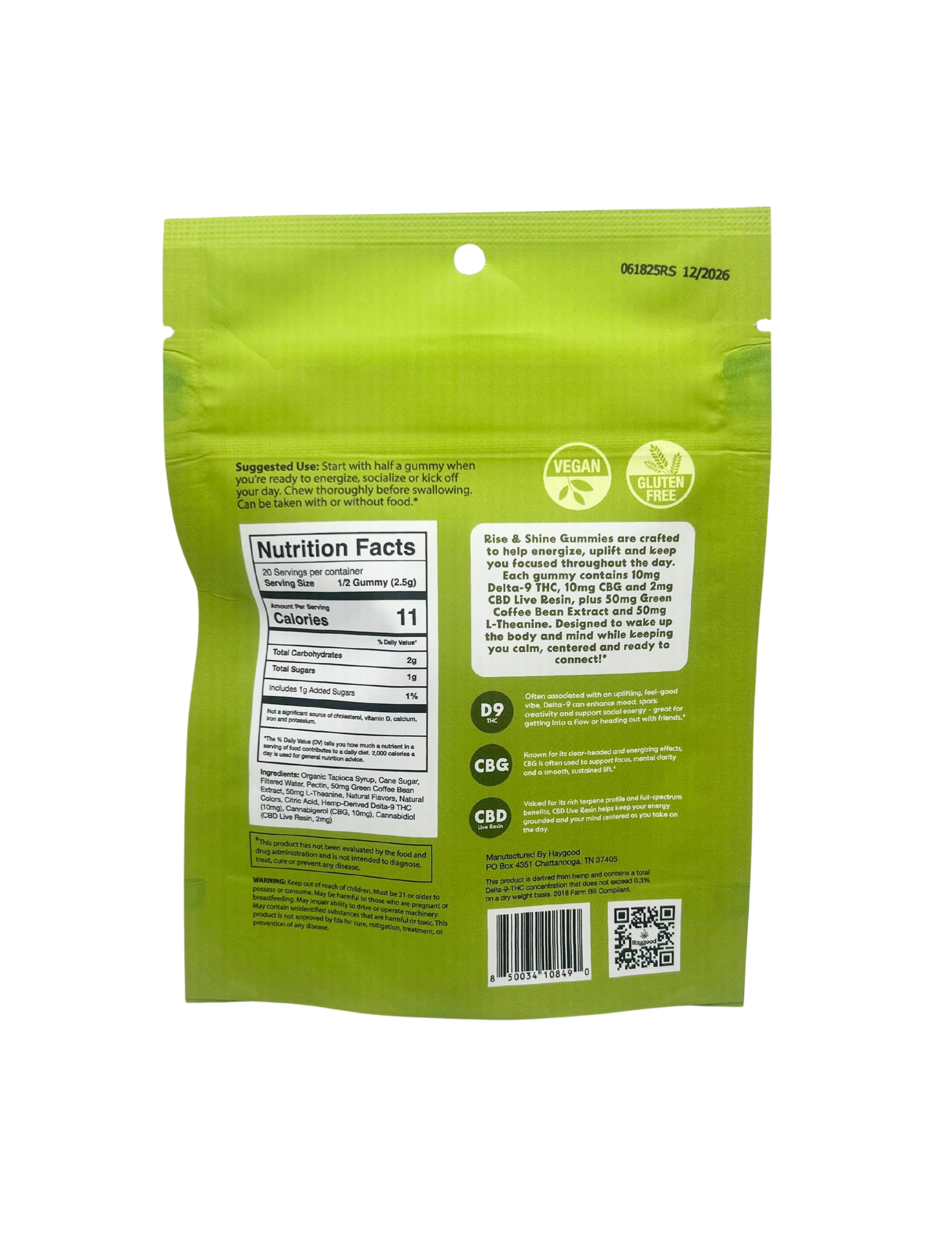 Rise & Shine CBG & Delta 9 THC Live Resin Gummies – Sativa - Lemon Lime - Discreet Smoker