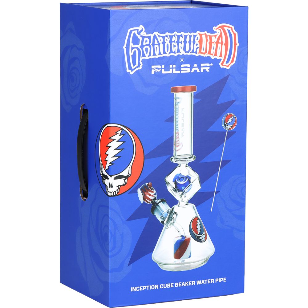 Grateful Dead x Pulsar Inception Cube Beaker Glass Water Pipe - 12.75" / 14mm F - Discreet Smoker