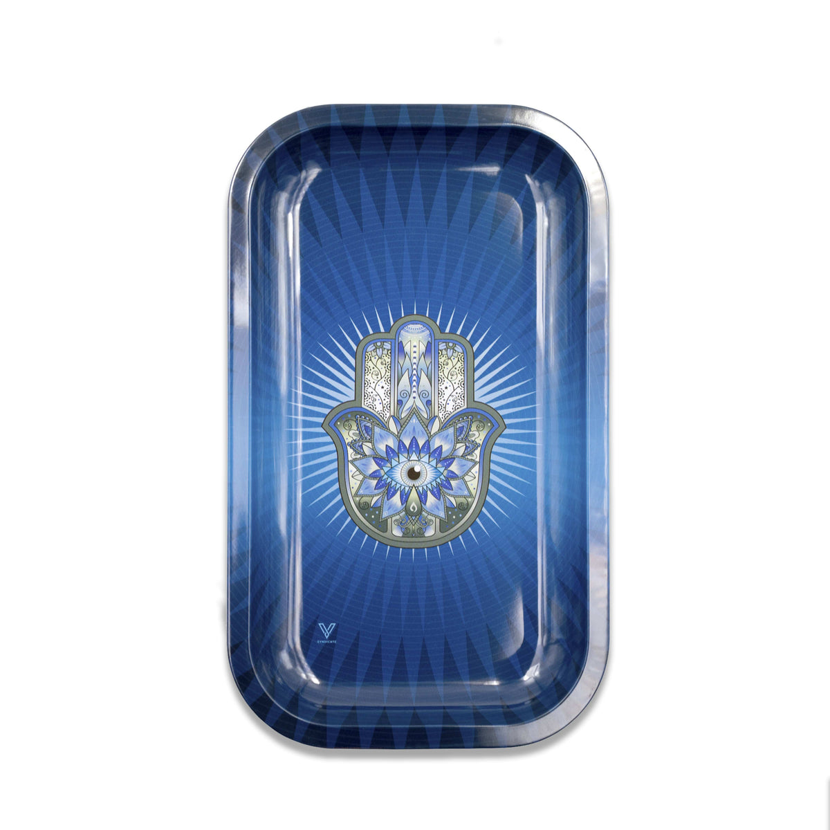 Hamsa Blue Metal Rollin' Tray - Discreet Smoker