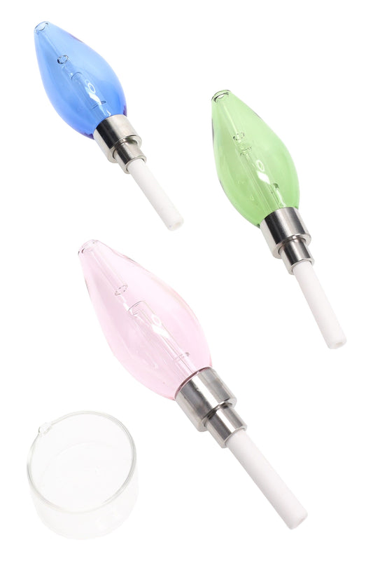 Colored Glass Bulb Dab Straw “Glow Bulb” – Ceramic Tip + Tray – 5″ – Assorted - Discreet Smoker