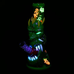 420 Dragon Glow in Dark Beaker Water Pipe - 10" / 14mm F - Discreet Smoker