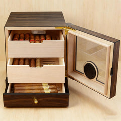 Cedar Wood Cigar Humidor Cabinet 80-100 Cigars Capacity, Desktop Cigar Storage with Digital Hygrometer, Humidifiers and Drawers, Perfect Men'S Gift for Christmas Father'S Day