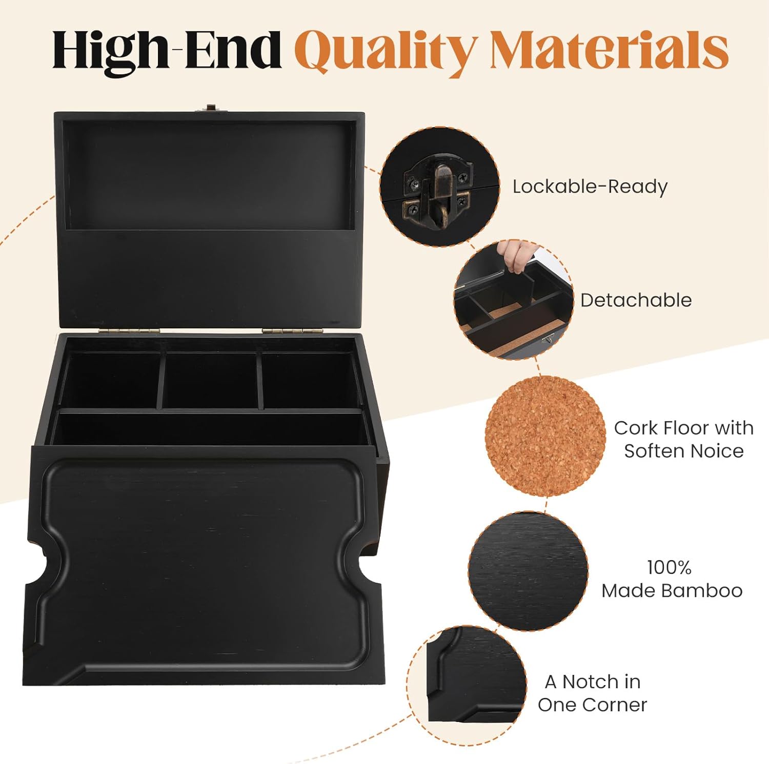 Large Bamboo Storage Box with Removable Tray Kit