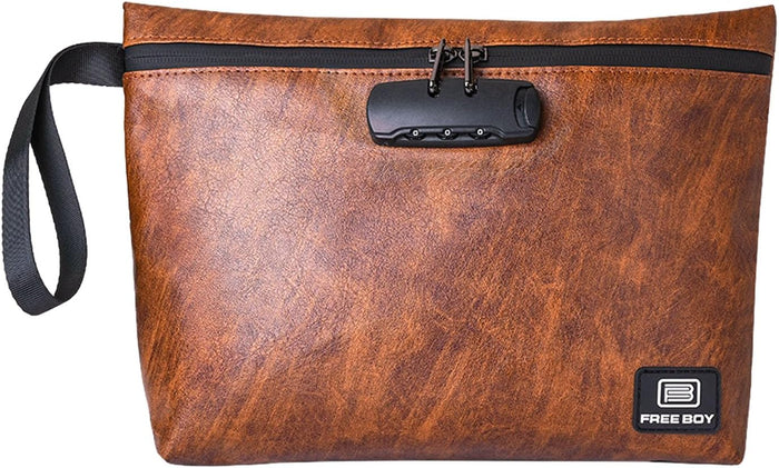 Durable Odor-Proof Stash Bag with Combination Lock - 11.8" x 8.6" Smell-Proof Storage Container, Brown